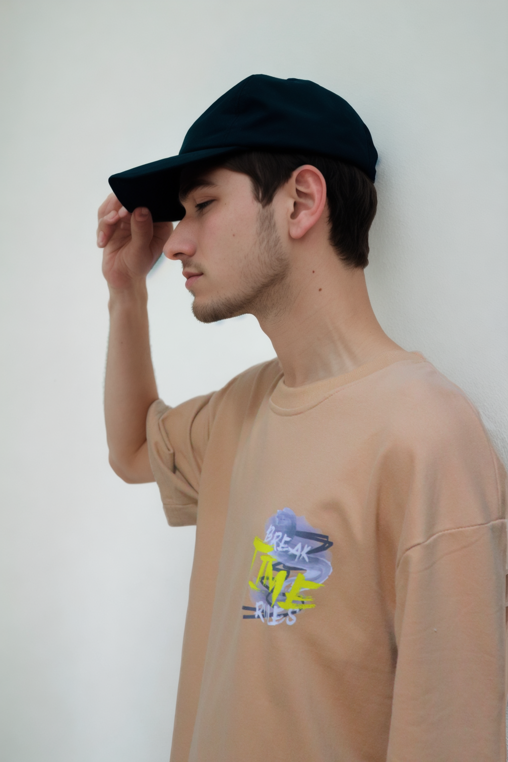 Oversized 100% Cotton Drop Shoulder Printed T-Shirt (Beige)