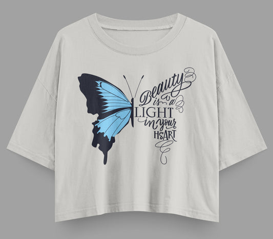Butterfly Off White (Cream) Oversized Crop Top